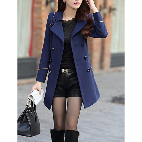 

Women's Long Coat Solid Colored Simple Winter Coat Regular Daily Long Sleeve Wool Coat Tops Blue