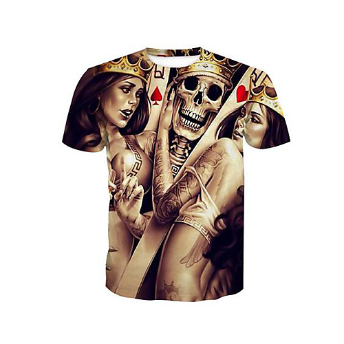 

Men's T shirt Skull Portrait Print Short Sleeve Daily Tops Punk & Gothic Brown