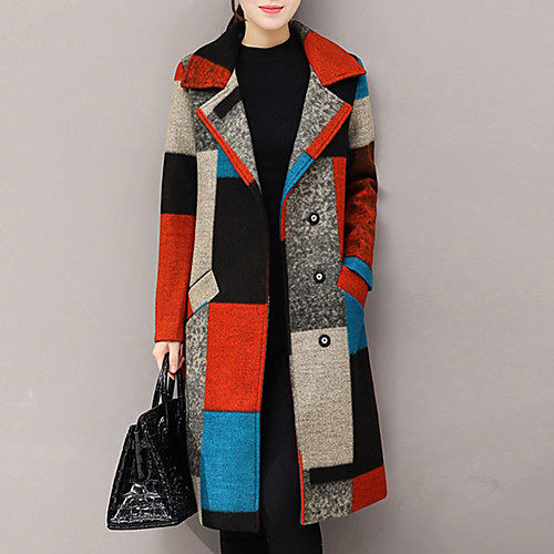 

Women's Coat Print Streetwear Fall Coat Long Going out Long Sleeve Cashmere Coat Tops Red