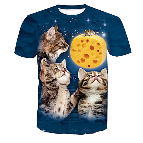 

Men's T shirt Animal Print Short Sleeve Daily Tops Streetwear Blue