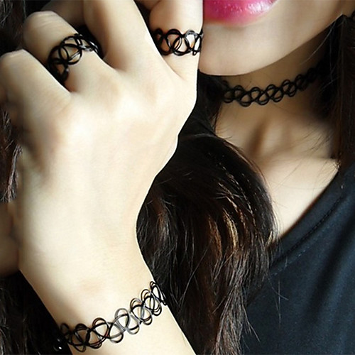 

Women's Jewelry Set Bracelet Bangles Choker Necklace Cheap European Fashion Earrings Jewelry Black For Street / Band Ring