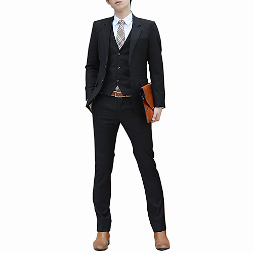 

Black Solid Colored Slim Cotton / Polyester Men's Suit / Fall / Spring / Long Sleeve / Work
