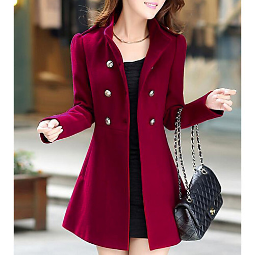 

Women's Coat Solid Colored Vintage Fall Notch lapel collar Pea Coat Regular Daily Long Sleeve Polyester Coat Tops Blue