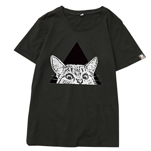 

Women's T shirt Geometric Animal Print Short Sleeve Daily Tops Basic White Black