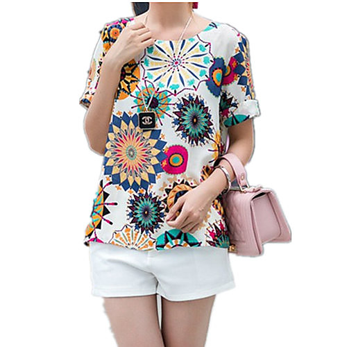 

Women's Blouse Geometric Short Sleeve Daily Tops Rainbow