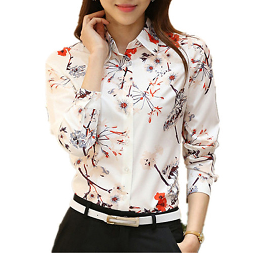 

Women's Shirt Floral Plus Size Long Sleeve Daily Tops Chic & Modern White
