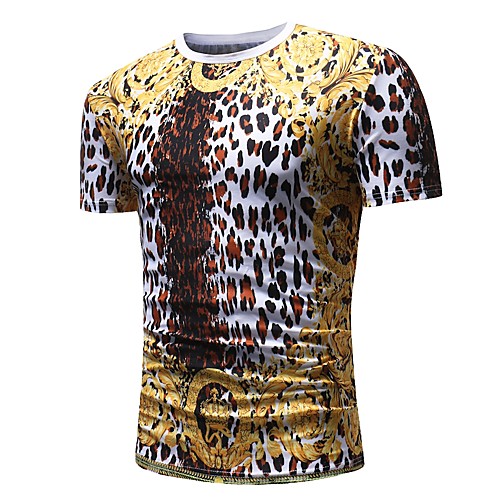 

Men's Leopard Graphic T-shirt Basic Punk & Gothic Daily Holiday Round Neck Gold / Summer / Short Sleeve