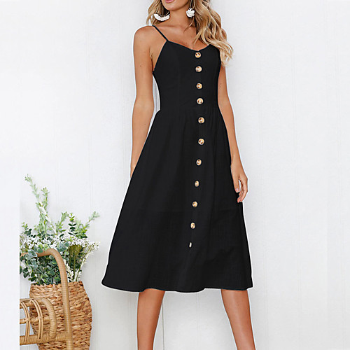 

Women's Strap Dress Midi Dress White Black Sleeveless Black Solid Colored Backless Spring Summer Basic Streetwear Going out Slim S M L XL / Sexy