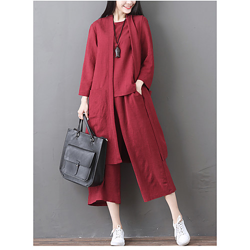 

Women's Solid Colored Plus Size Daily Two Piece Set Cotton Set Skirt Pleated Flare Cuff Sleeve Tops