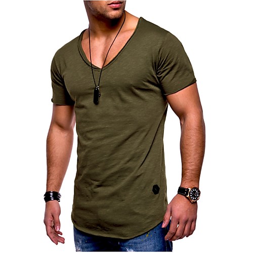 

Men's Plus Size T-shirt Graphic Pure Color Short Sleeve Slim Tops Cotton Basic White Black Yellow / Sports / Summer