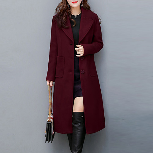 

Women's Coat Solid Colored Work Fall Notch lapel collar Coat Maxi Going out Long Sleeve Cashmere Coat Tops Black