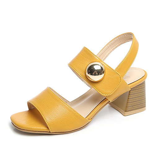 

Women's Sandals Block Heel Sandals Low Heel Round Toe Comfort PU Solid Colored Summer Black Yellow Beige