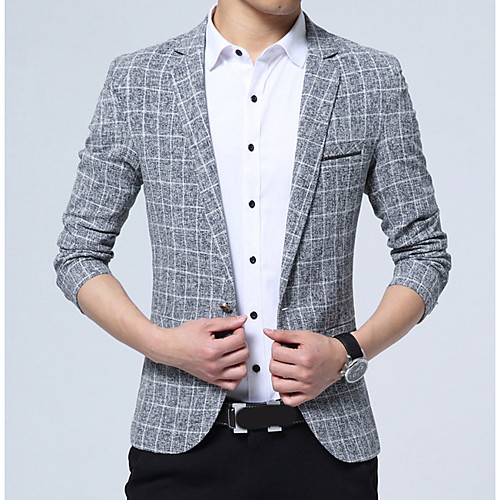 

Blue / Light gray / Gray Houndstooth Polyester Men's Suit - V Neck / Spring / Long Sleeve