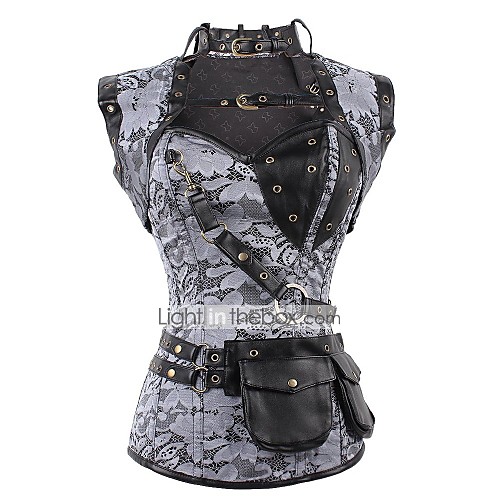 

Women's Lace Up Overbust Corset - Printing Black Brown Gray S M L