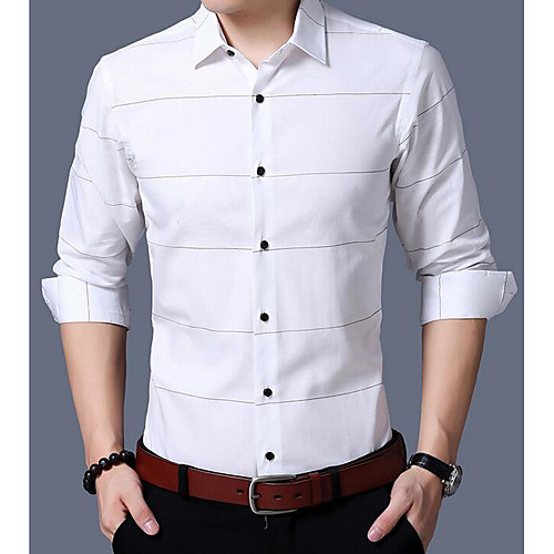 

Men's Shirt Striped Long Sleeve Daily Tops Basic White Black Green