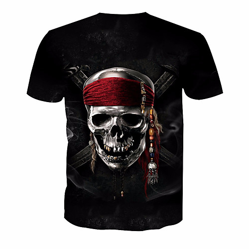 

Men's T shirt Skull Print Short Sleeve Daily Tops Basic Black