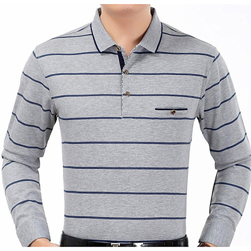 

Men's T shirt Striped Long Sleeve Daily Tops Cotton Basic Red Navy Blue Gray