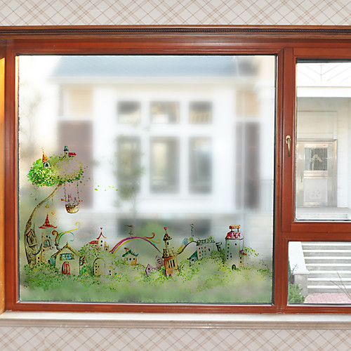 

Cartoon Castle Pattern Matte Window Film Cling Vinyl Thermal-Insulation Privacy Protection Home Decor For Window Cabinet Door Sticker / Window Sticker 5860cm