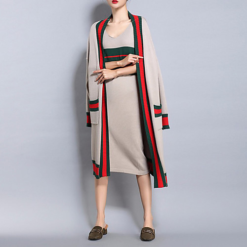 

Women's Loose Midi Dress Black Camel Green Long Sleeve Black & Red Solid Colored Lace Winter Butterfly Sleeves S M L XL XXL