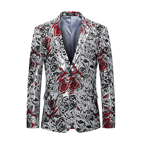 

Silver Floral Standard Fit Cotton / Polyester Men's Suit - V Neck / Party / Long Sleeve