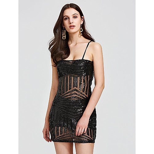 

Women's Sheath Dress Short Mini Dress Black Sleeveless Solid Colored Round Neck Sequins S M L XL