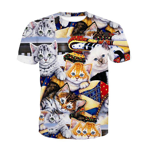 

Men's T shirt Animal Plus Size Short Sleeve Daily Tops Cotton Basic Rainbow