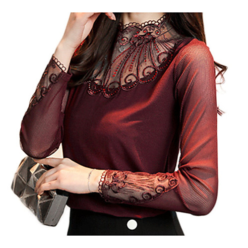 

Women's Blouse Solid Colored Long Sleeve Daily Tops Basic Black Fuchsia