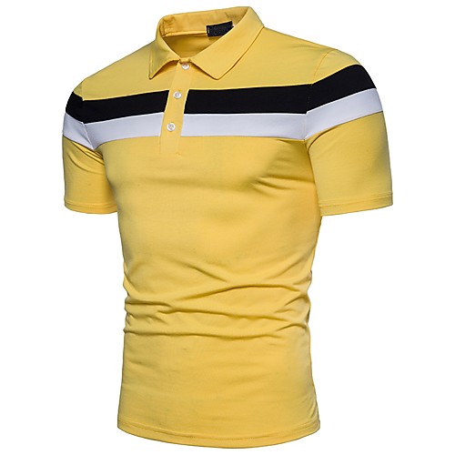 

Men's Color Block Polo - Cotton Street chic Daily Shirt Collar White / Black / Yellow / Summer / Short Sleeve