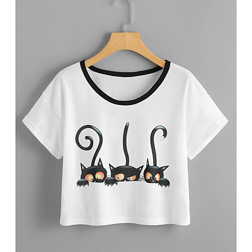 

Women's T shirt Animal Short Sleeve Daily Tops Basic White