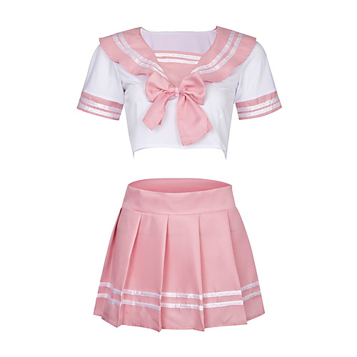 

Women's Sexy Uniforms & Cheongsams Nightwear - Pleated Color Block Blushing Pink One-Size