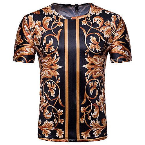 

Men's T shirt Floral Short Sleeve Daily Tops Cotton Streetwear Brown