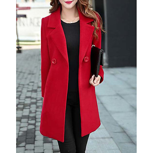 

Women's Coat Solid Colored Basic Fall Notch lapel collar Coat Long Daily Long Sleeve Polyester Coat Tops Black