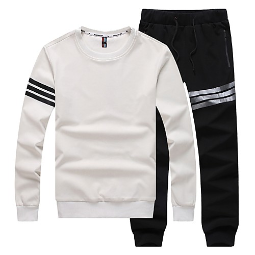 

Men's Activewear Set Sweatshirt Solid Colored Round Neck Daily Sports Basic Hoodies Sweatshirts Long Sleeve Slim White Black / Spring / Fall