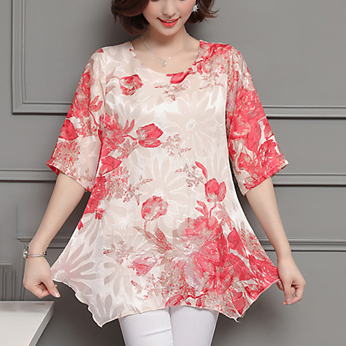 

Women's Blouse Floral Plus Size Half Sleeve Daily Tops Streetwear Black Red