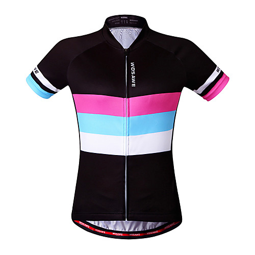 

WOSAWE Women's Short Sleeve Cycling Jersey Black Rainbow Bike Jersey Top Mountain Bike MTB Road Bike Cycling Breathable Quick Dry Moisture Wicking Sports Clothing Apparel / Reflective Strips