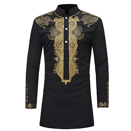 

Men's Tribal Print Shirt Vintage Daily Standing Collar Black / Long Sleeve