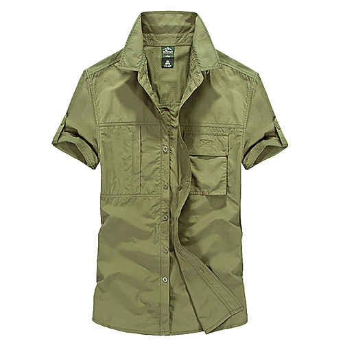 

Men's Hiking Shirt / Button Down Shirts Short Sleeve Outdoor Breathable Quick Dry Moisture Wicking Multi Pocket Shirt Top Summer Nylon POLY Outdoor Exercise Multisport Army Green