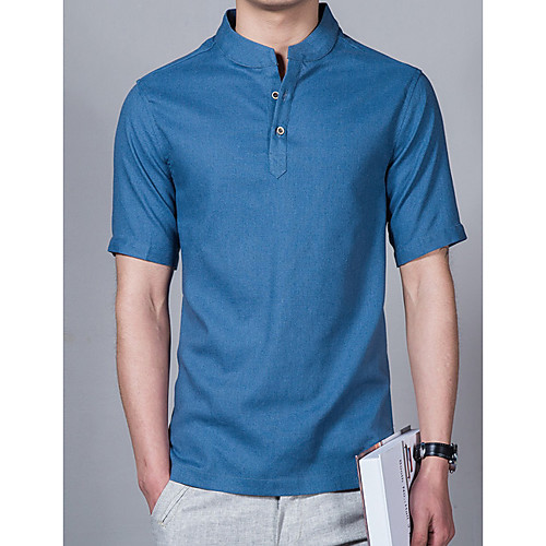 

Men's Shirt Solid Colored Short Sleeve Daily Tops Basic White Black Blue
