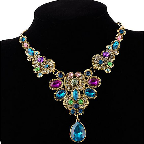 

Women's Crystal Statement Necklace faceter Ladies Luxury Colorful Indian Synthetic Gemstones Alloy Rainbow Black Necklace Jewelry For Party