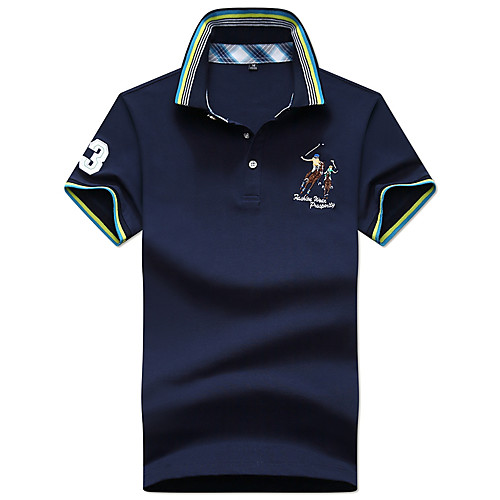 

Men's Polo Solid Colored Letter Embroidered Short Sleeve Party Tops Cotton Basic White Purple Green