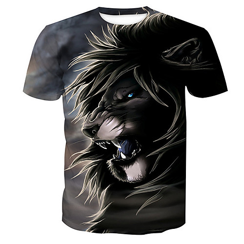 

Men's T shirt Animal Print Short Sleeve Daily Tops Basic Gray