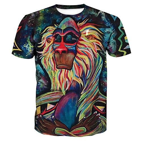 

Men's T shirt Animal Plus Size Print Short Sleeve Daily Tops Basic Exaggerated Green