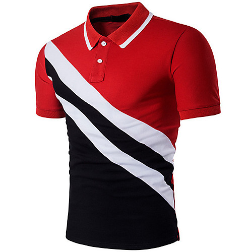 

Men's Polo Color Block Patchwork Short Sleeve Daily Tops Active Black Red