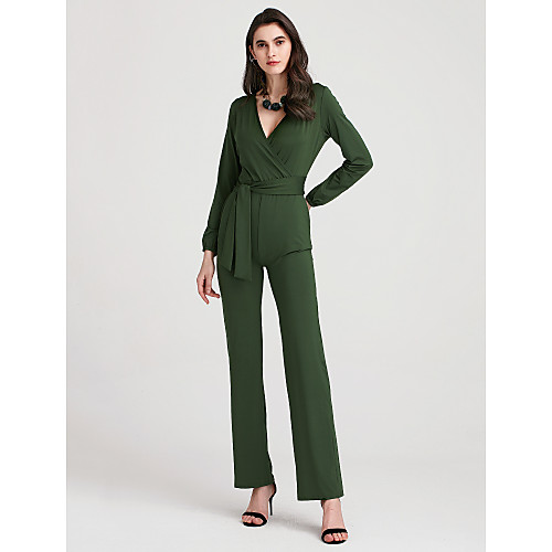 

Women's Streetwear Holiday Casual / Daily Club Deep V Black Red Army Green Slim Jumpsuit Solid Colored / Wide Leg