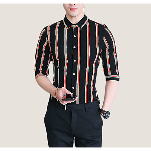 

Men's Shirt Striped Half Sleeve Daily Tops Basic White Black
