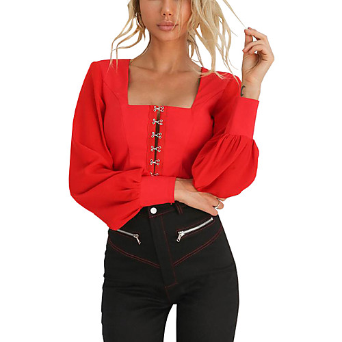

Women's Shirt Solid Colored Long Sleeve Party Tops Basic White Black Red