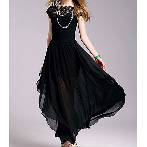 

Women's A Line Dress Knee Length Dress Black Short Sleeve Black Solid Colored Pleated Spring Round Neck Cotton S M L XL XXL