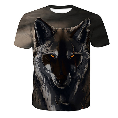 

Men's T shirt Animal Print Short Sleeve Daily Tops Basic Gray