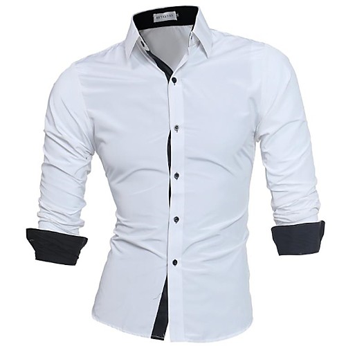 

Men's Plus Size Solid Colored Slim Shirt Business Basic Daily Work Button Down Collar White / Black / Blue / Red / Navy Blue / Spring / Fall / Long Sleeve