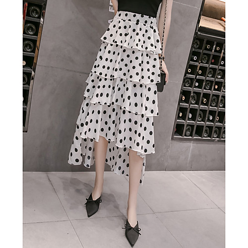 

Women's Daily Streetwear Trumpet / Mermaid Skirts Polka Dot White Black / Asymmetrical